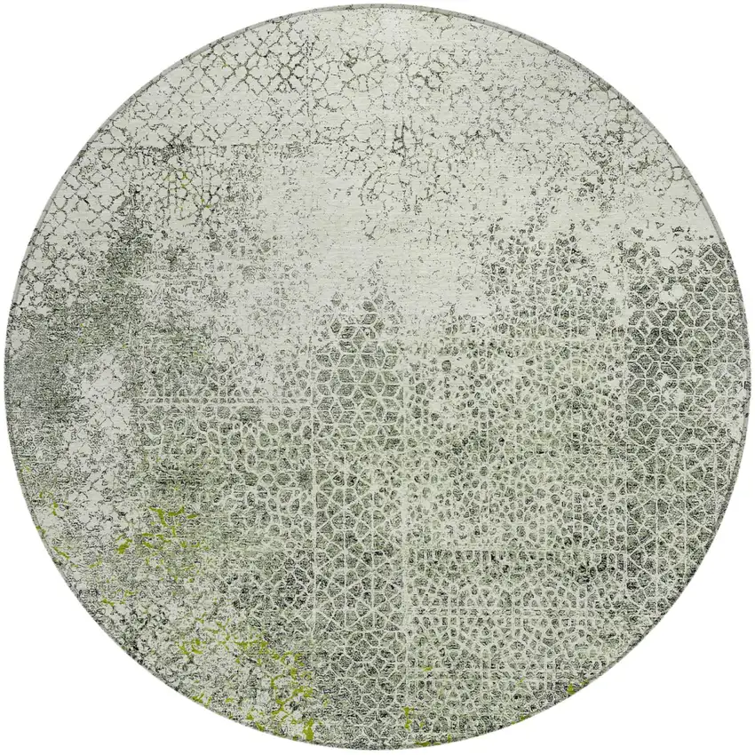 8' Green And Beige Round Abstract Washable Indoor Outdoor Area Rug Photo 3