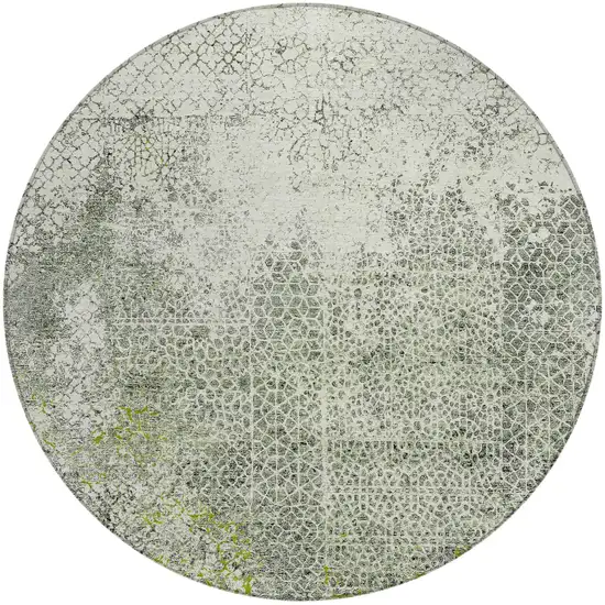 8' Green And Beige Round Abstract Washable Indoor Outdoor Area Rug Photo 3