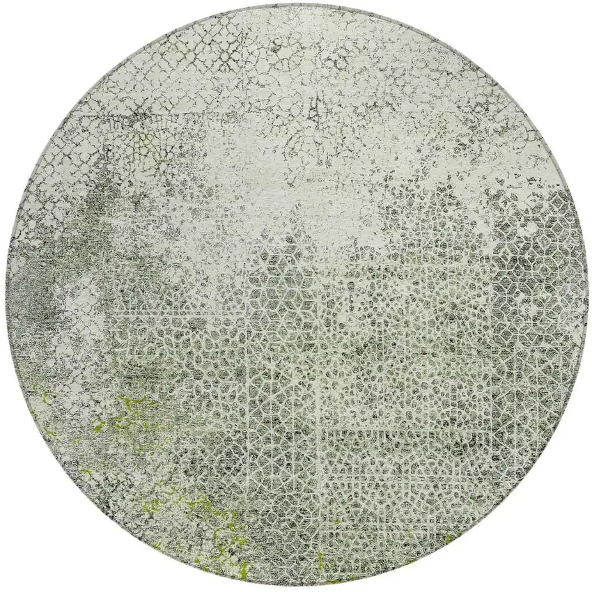 8' Green And Beige Round Abstract Washable Indoor Outdoor Area Rug Photo 2
