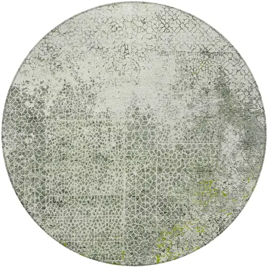 8' Green And Beige Round Abstract Washable Indoor Outdoor Area Rug Photo 4