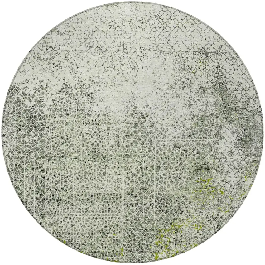 8' Green And Beige Round Abstract Washable Indoor Outdoor Area Rug Photo 4