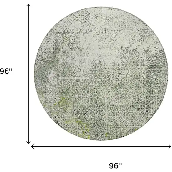 8' Green And Beige Round Abstract Washable Indoor Outdoor Area Rug Photo 7