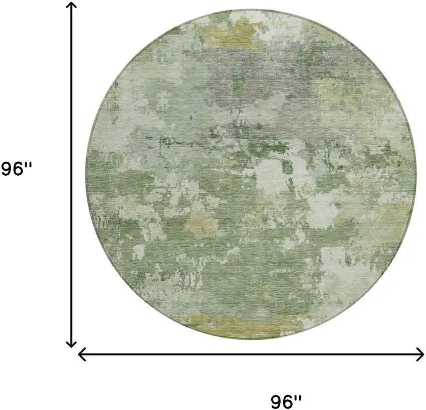 8' Green And Beige Round Abstract Washable Indoor Outdoor Area Rug Photo 5