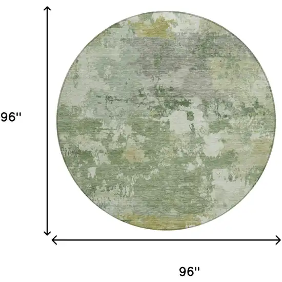 8' Green And Beige Round Abstract Washable Indoor Outdoor Area Rug Photo 5