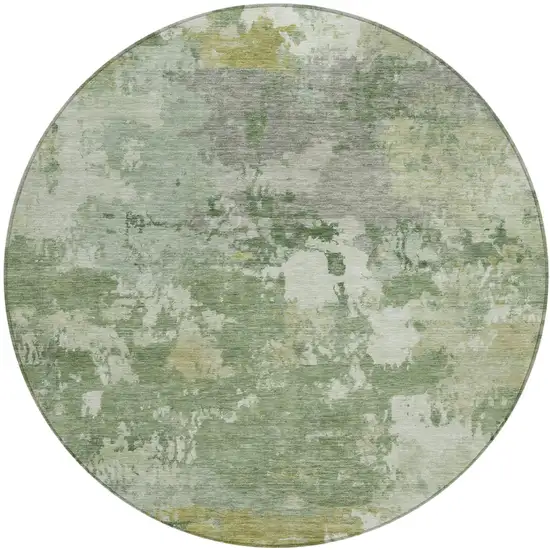 8' Green And Beige Round Abstract Washable Indoor Outdoor Area Rug Photo 2