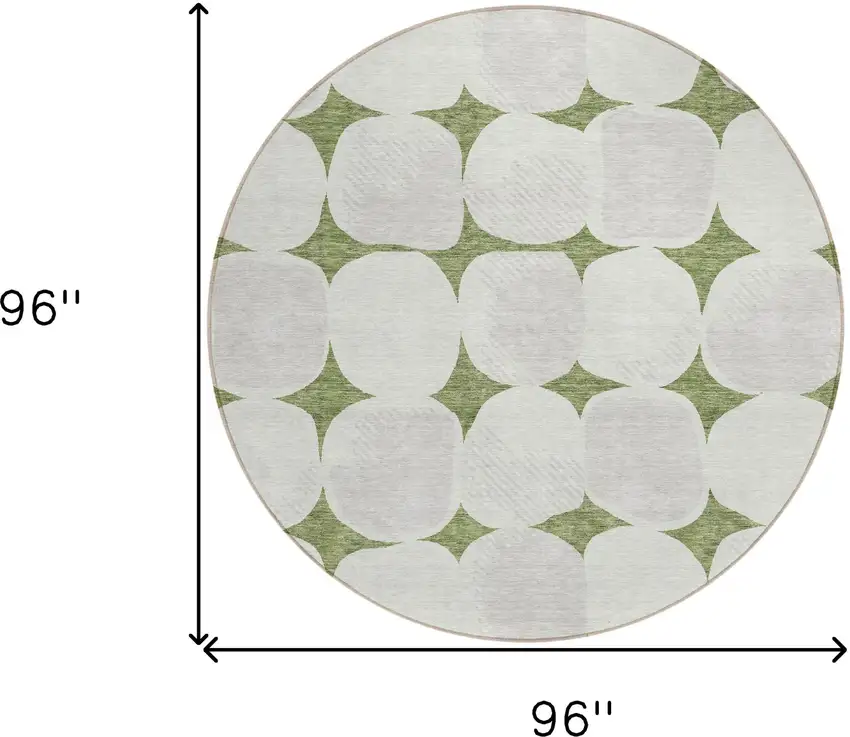 8' Green And Beige Round Abstract Washable Indoor Outdoor Area Rug Photo 3