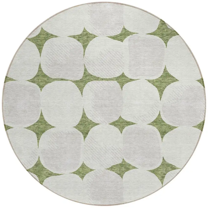 8' Green And Beige Round Abstract Washable Indoor Outdoor Area Rug Photo 6