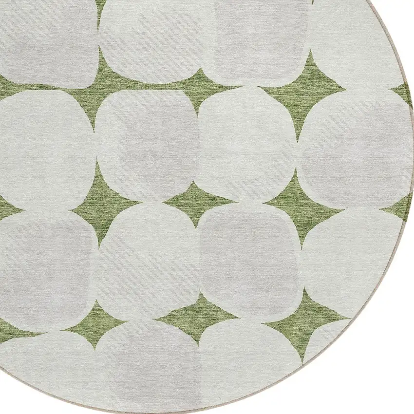 8' Green And Beige Round Abstract Washable Indoor Outdoor Area Rug Photo 4