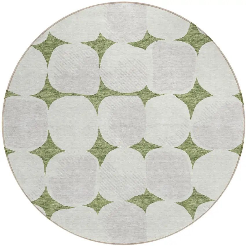 8' Green And Beige Round Abstract Washable Indoor Outdoor Area Rug Photo 2