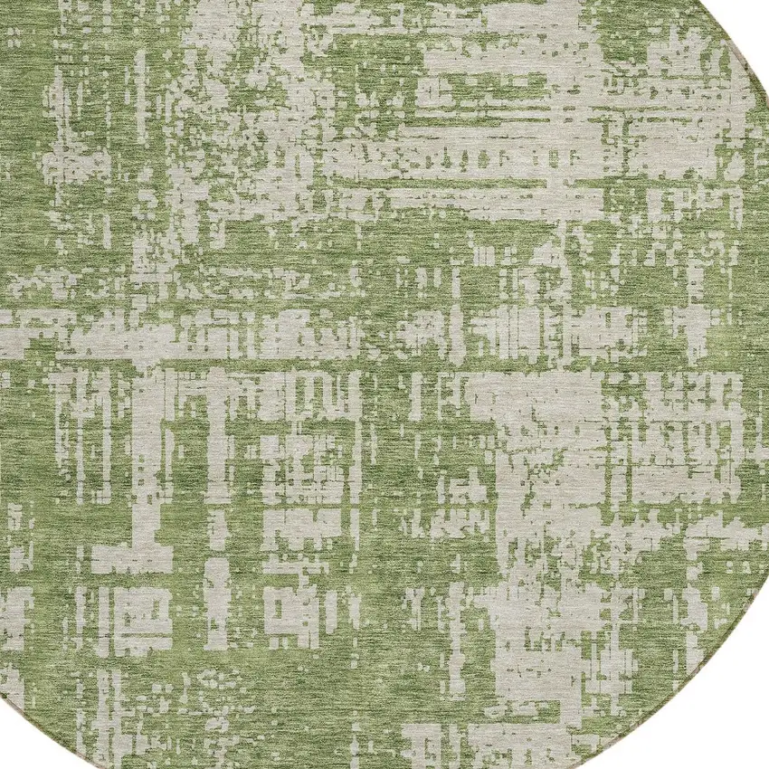 8' Green And Beige Round Abstract Washable Indoor Outdoor Area Rug Photo 5