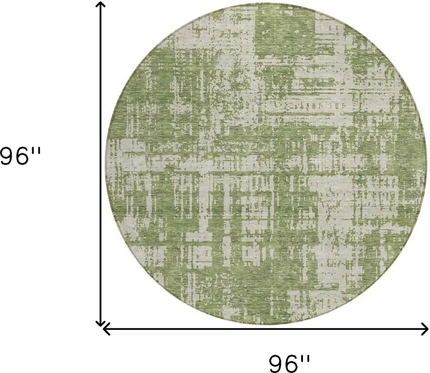 8' Green And Beige Round Abstract Washable Indoor Outdoor Area Rug Photo 3