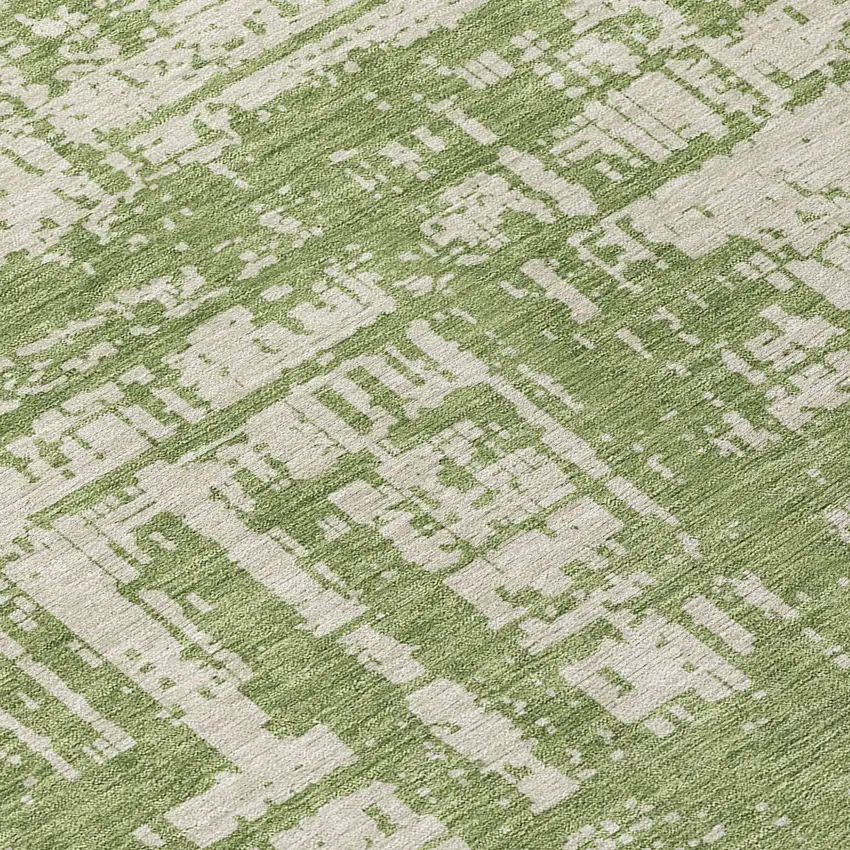 8' Green And Beige Round Abstract Washable Indoor Outdoor Area Rug Photo 9