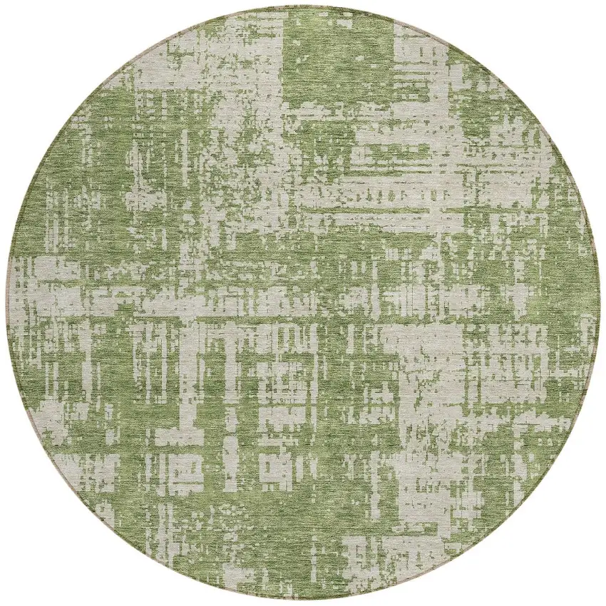 8' Green And Beige Round Abstract Washable Indoor Outdoor Area Rug Photo 6