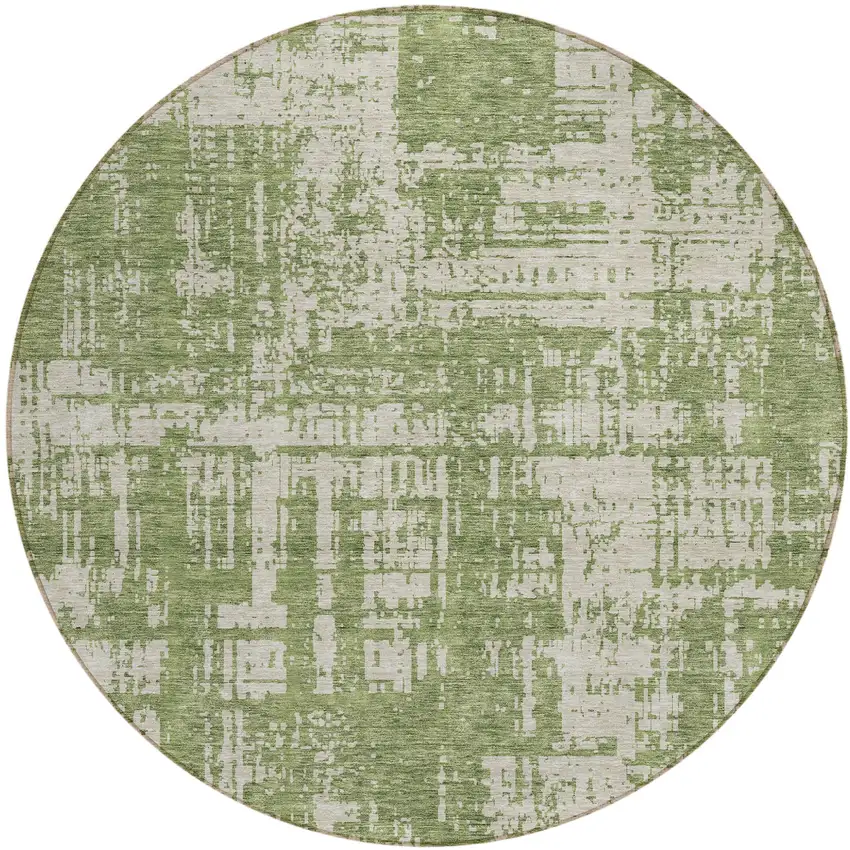 8' Green And Beige Round Abstract Washable Indoor Outdoor Area Rug Photo 2