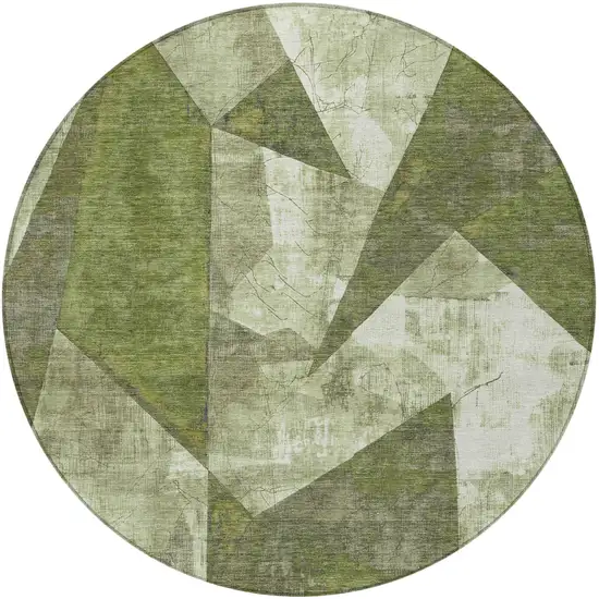 8' Green And Beige Round Geometric Washable Indoor Outdoor Area Rug Photo 3