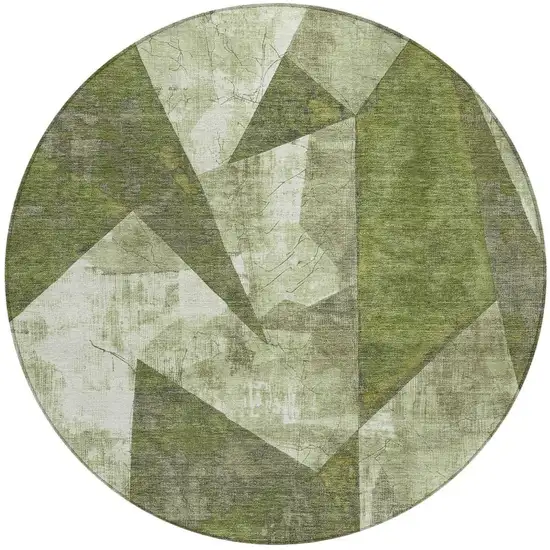 8' Green And Beige Round Geometric Washable Indoor Outdoor Area Rug Photo 4