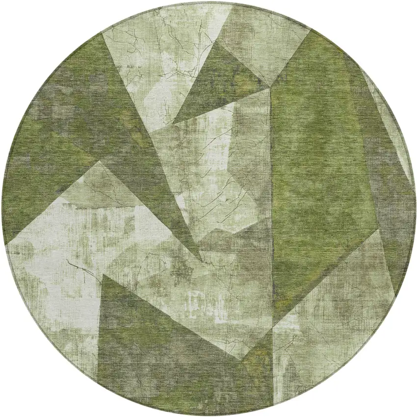 8' Green And Beige Round Geometric Washable Indoor Outdoor Area Rug Photo 1