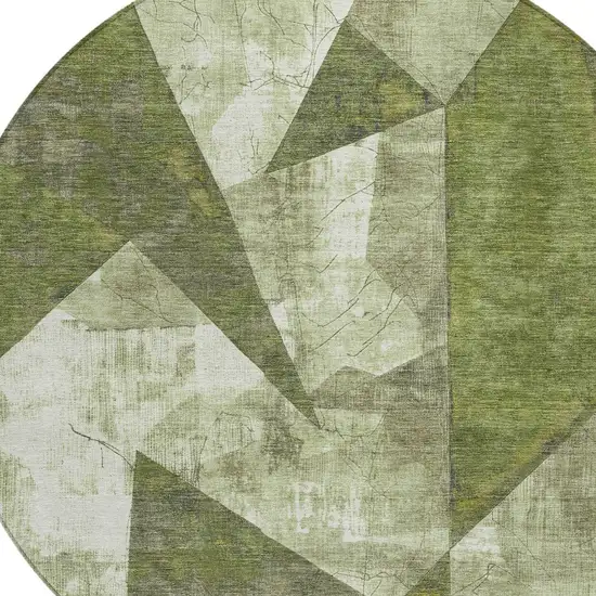 8' Green And Beige Round Geometric Washable Indoor Outdoor Area Rug Photo 8