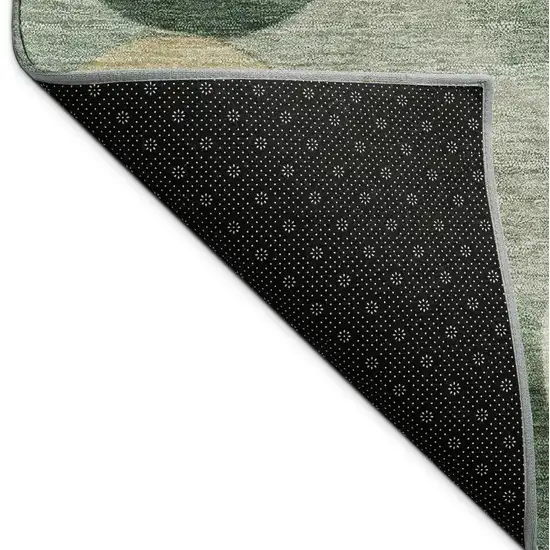 8' Green And Beige Round Geometric Washable Indoor Outdoor Area Rug Photo 7