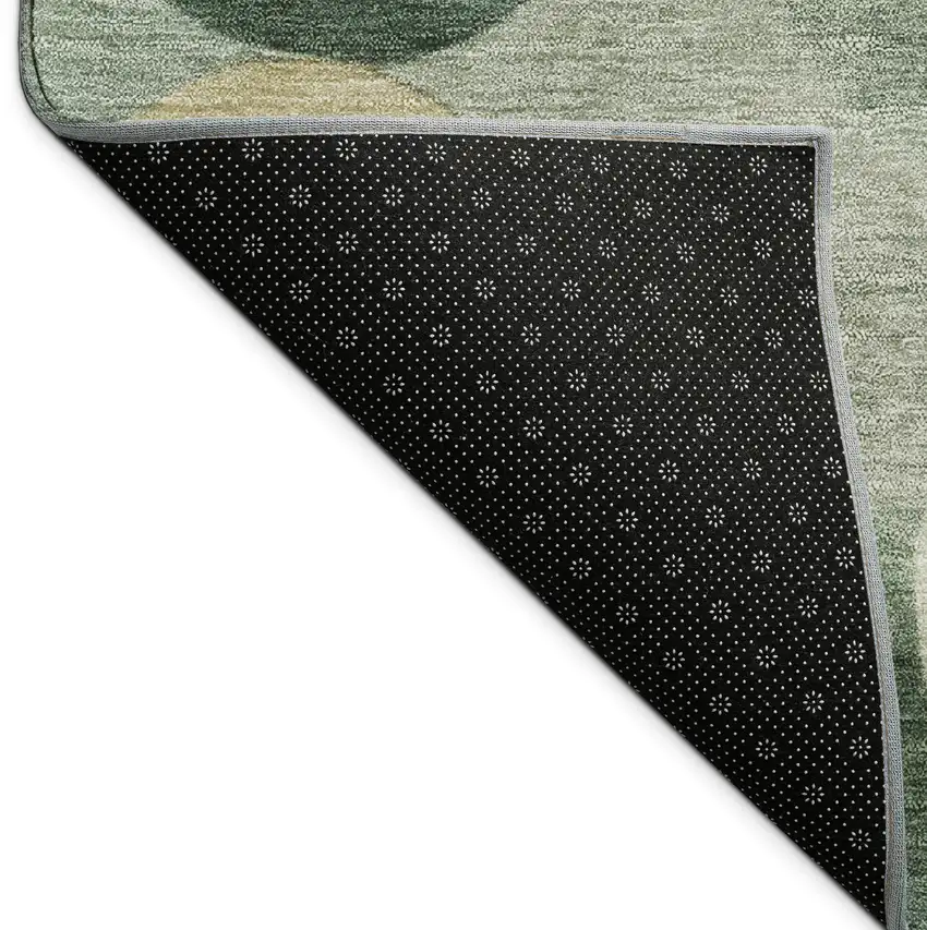 8' Green And Beige Round Geometric Washable Indoor Outdoor Area Rug Photo 7