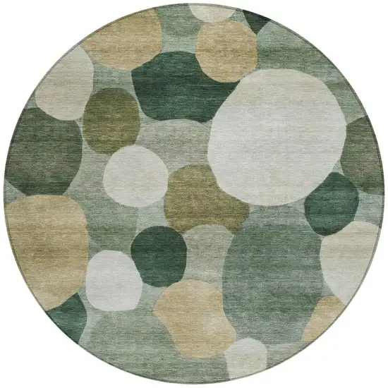 8' Green And Beige Round Geometric Washable Indoor Outdoor Area Rug Photo 2