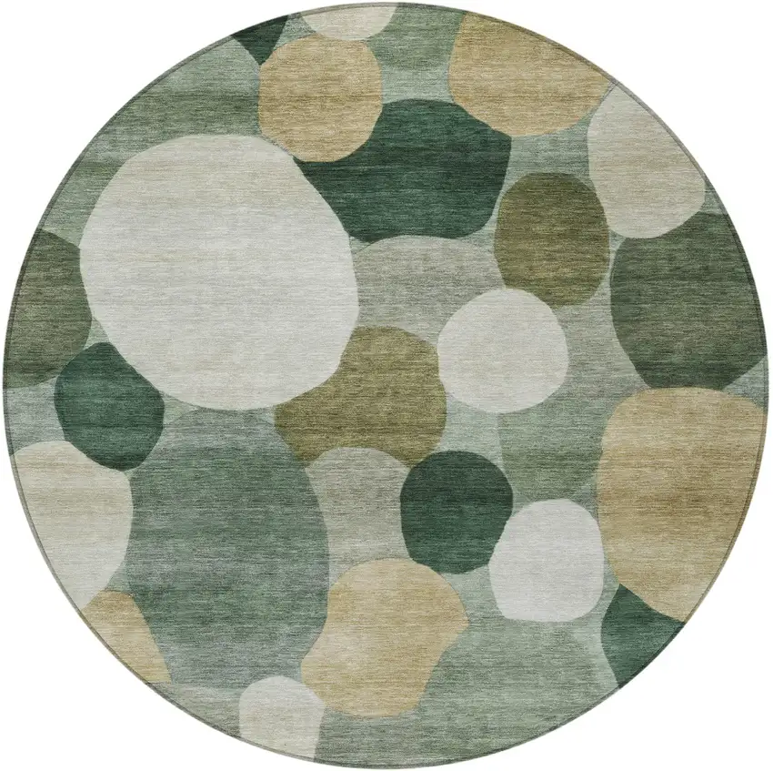 8' Green And Beige Round Geometric Washable Indoor Outdoor Area Rug Photo 3