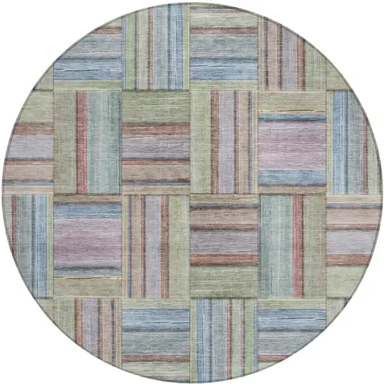 8' Green And Beige Round Geometric Washable Indoor Outdoor Area Rug Photo 2