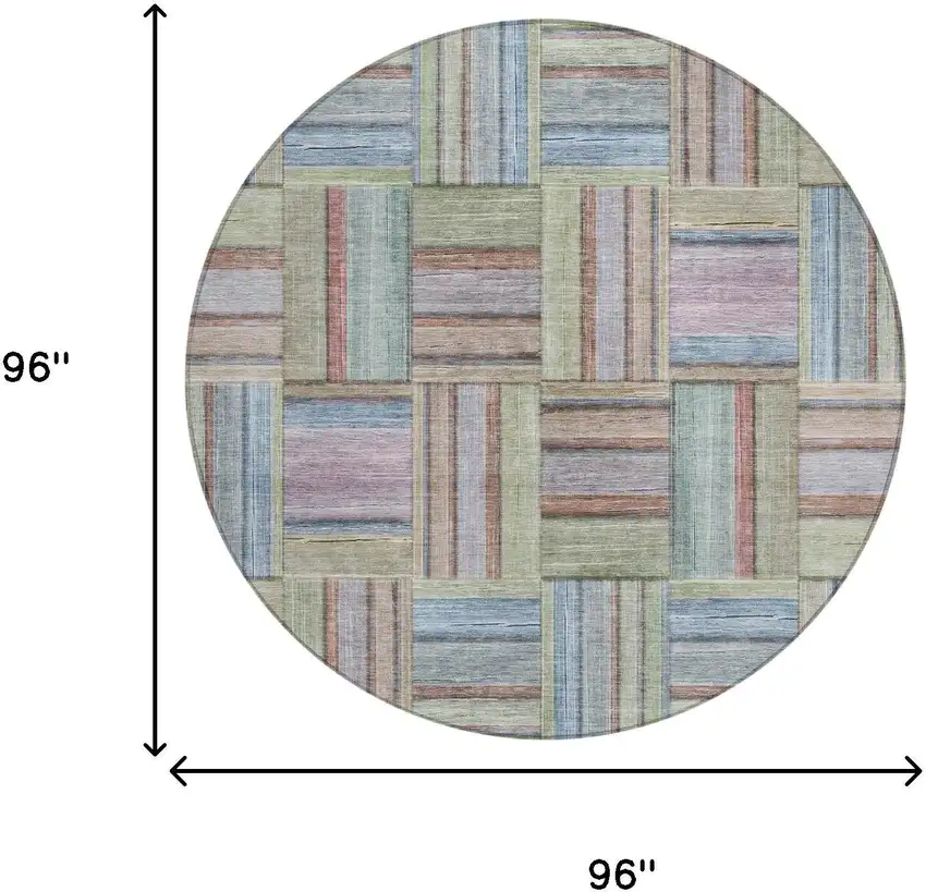 8' Green And Beige Round Geometric Washable Indoor Outdoor Area Rug Photo 5