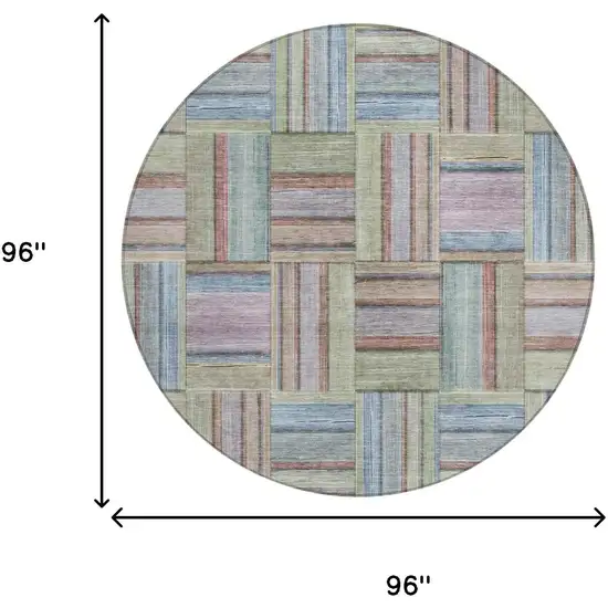 8' Green And Beige Round Geometric Washable Indoor Outdoor Area Rug Photo 5