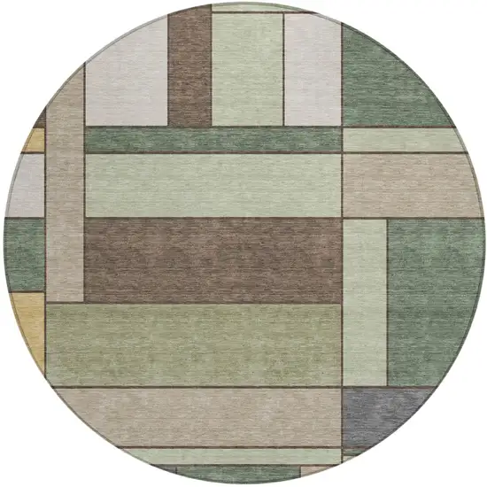 8' Green And Beige Round Geometric Washable Indoor Outdoor Area Rug Photo 2