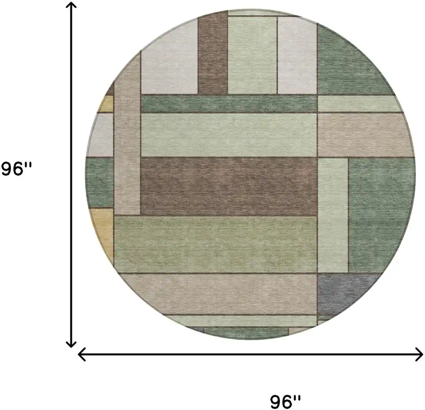 8' Green And Beige Round Geometric Washable Indoor Outdoor Area Rug Photo 5