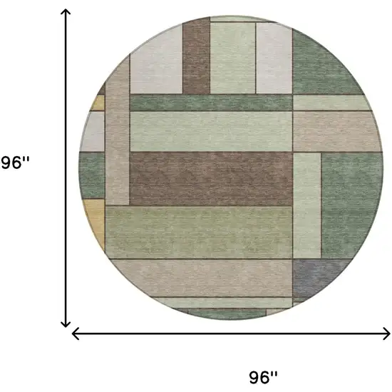 8' Green And Beige Round Geometric Washable Indoor Outdoor Area Rug Photo 5