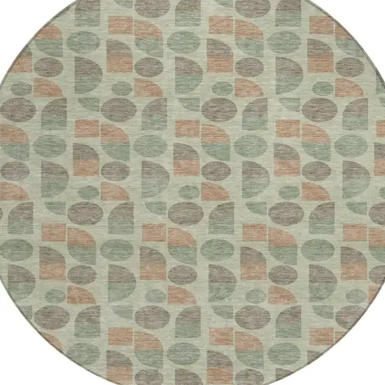 8' Green And Beige Round Geometric Washable Indoor Outdoor Area Rug Photo 2