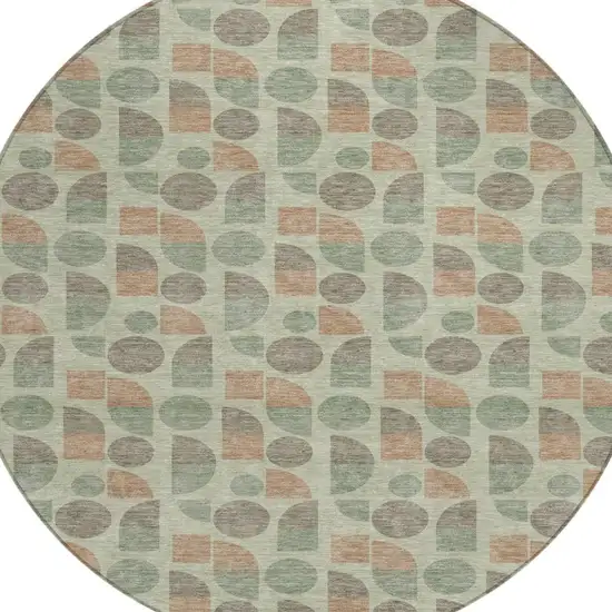 8' Green And Beige Round Geometric Washable Indoor Outdoor Area Rug Photo 3