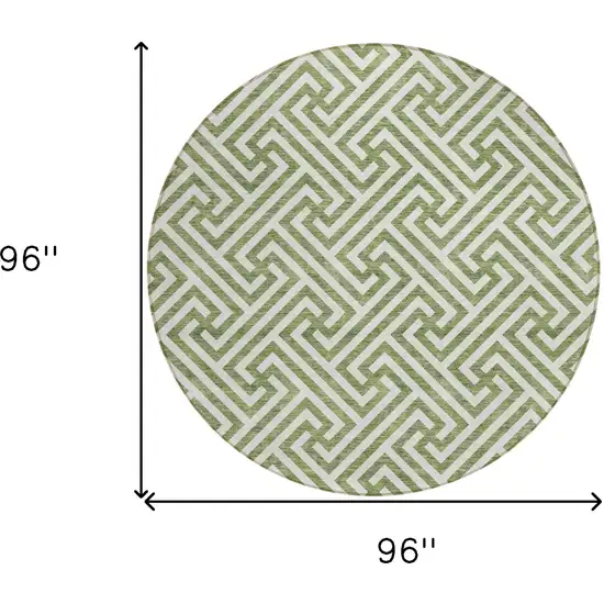 8' Green And Beige Round Geometric Washable Indoor Outdoor Area Rug Photo 8