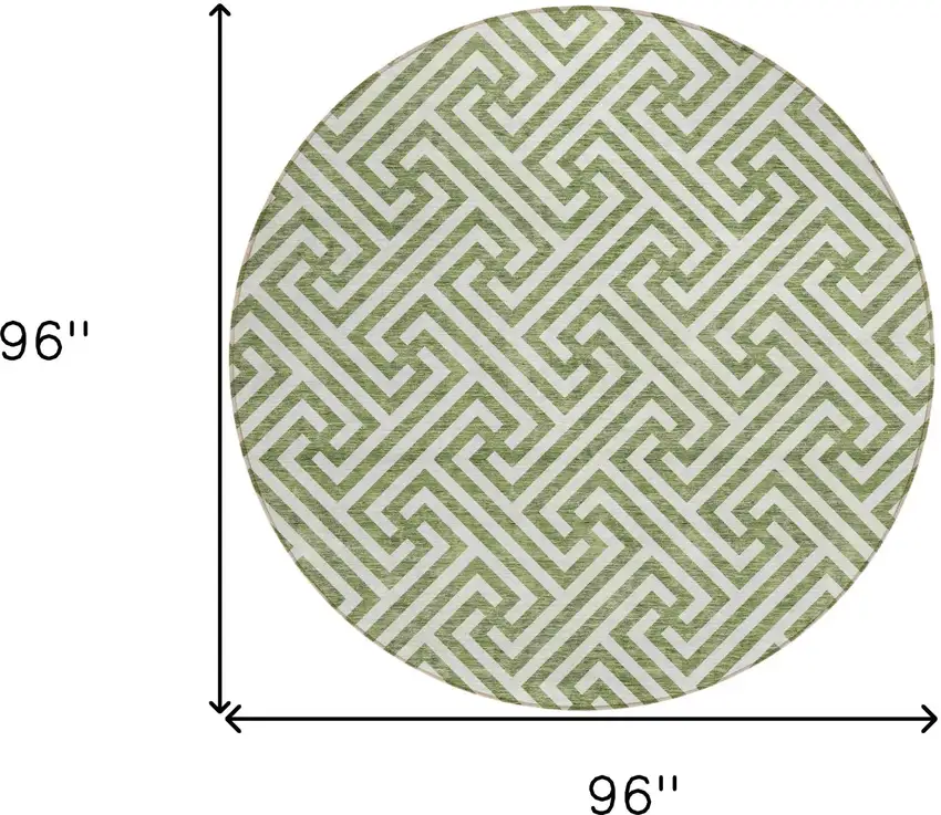 8' Green And Beige Round Geometric Washable Indoor Outdoor Area Rug Photo 8