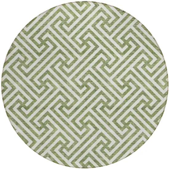 8' Green And Beige Round Geometric Washable Indoor Outdoor Area Rug Photo 2