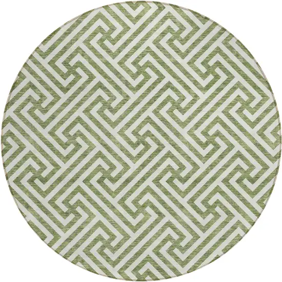 8' Green And Beige Round Geometric Washable Indoor Outdoor Area Rug Photo 2