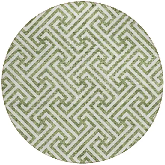 8' Green And Beige Round Geometric Washable Indoor Outdoor Area Rug Photo 7