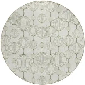 Photo of 8' Green And Beige Round Geometric Washable Indoor Outdoor Area Rug