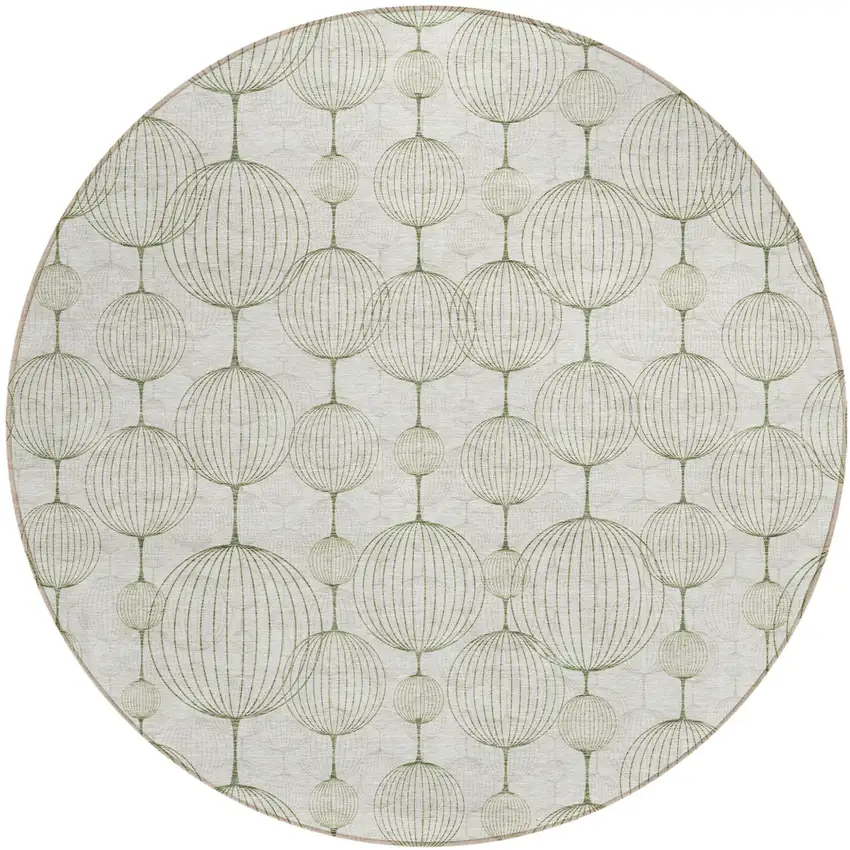 8' Green And Beige Round Geometric Washable Indoor Outdoor Area Rug Photo 1