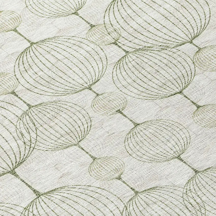 8' Green And Beige Round Geometric Washable Indoor Outdoor Area Rug Photo 9