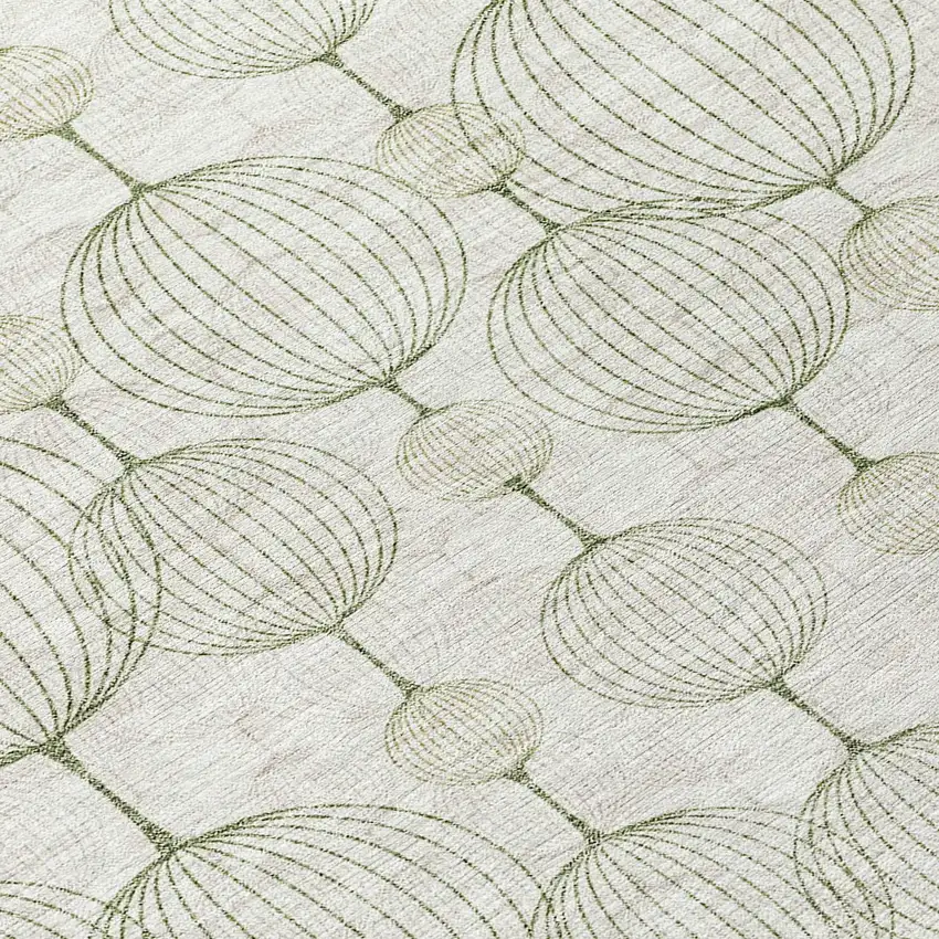 8' Green And Beige Round Geometric Washable Indoor Outdoor Area Rug Photo 9