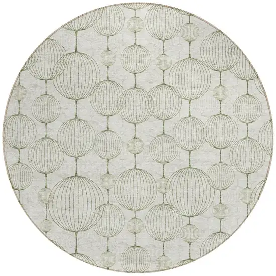 8' Green And Beige Round Geometric Washable Indoor Outdoor Area Rug Photo 5