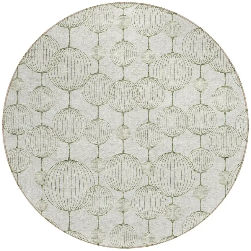 8' Green And Beige Round Geometric Washable Indoor Outdoor Area Rug Photo 5