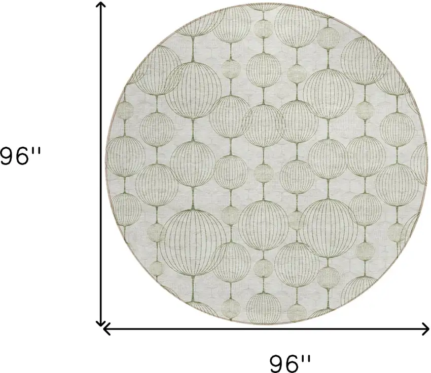 8' Green And Beige Round Geometric Washable Indoor Outdoor Area Rug Photo 8