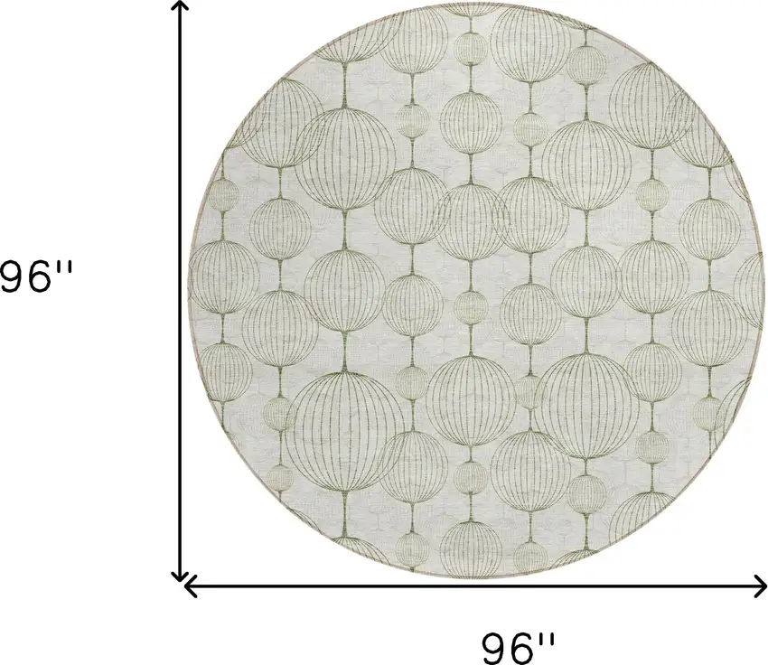 8' Green And Beige Round Geometric Washable Indoor Outdoor Area Rug Photo 8