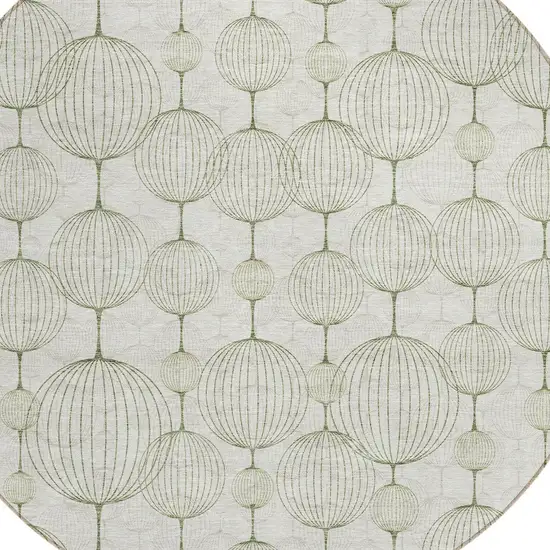 8' Green And Beige Round Geometric Washable Indoor Outdoor Area Rug Photo 4