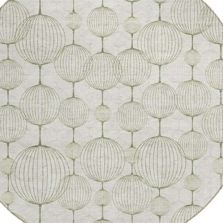 8' Green And Beige Round Geometric Washable Indoor Outdoor Area Rug Photo 4