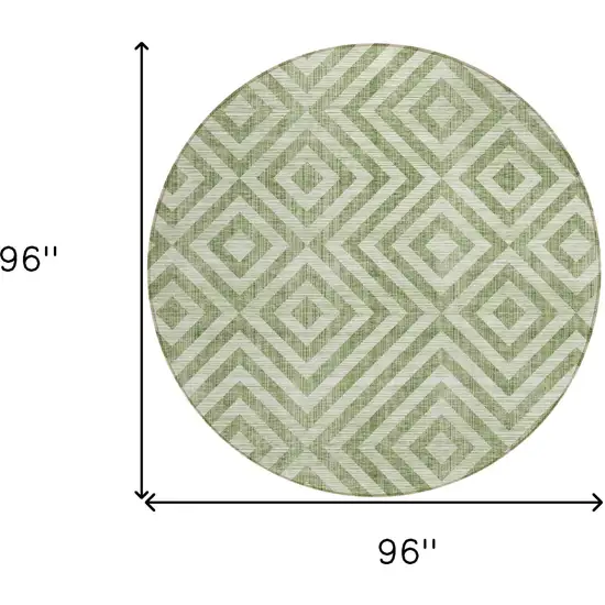 8' Green And Beige Round Geometric Washable Indoor Outdoor Area Rug Photo 9